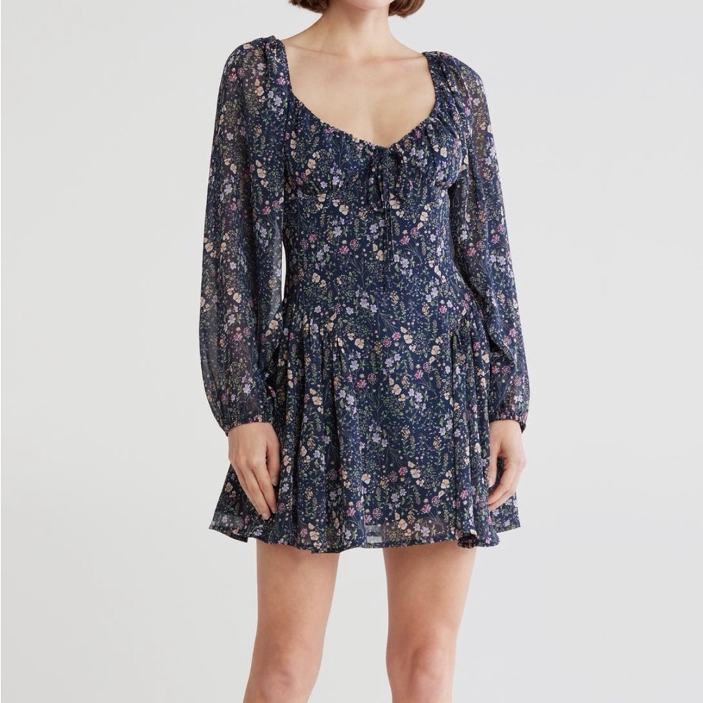 Lush Navy Floral Long Sleeve Dress